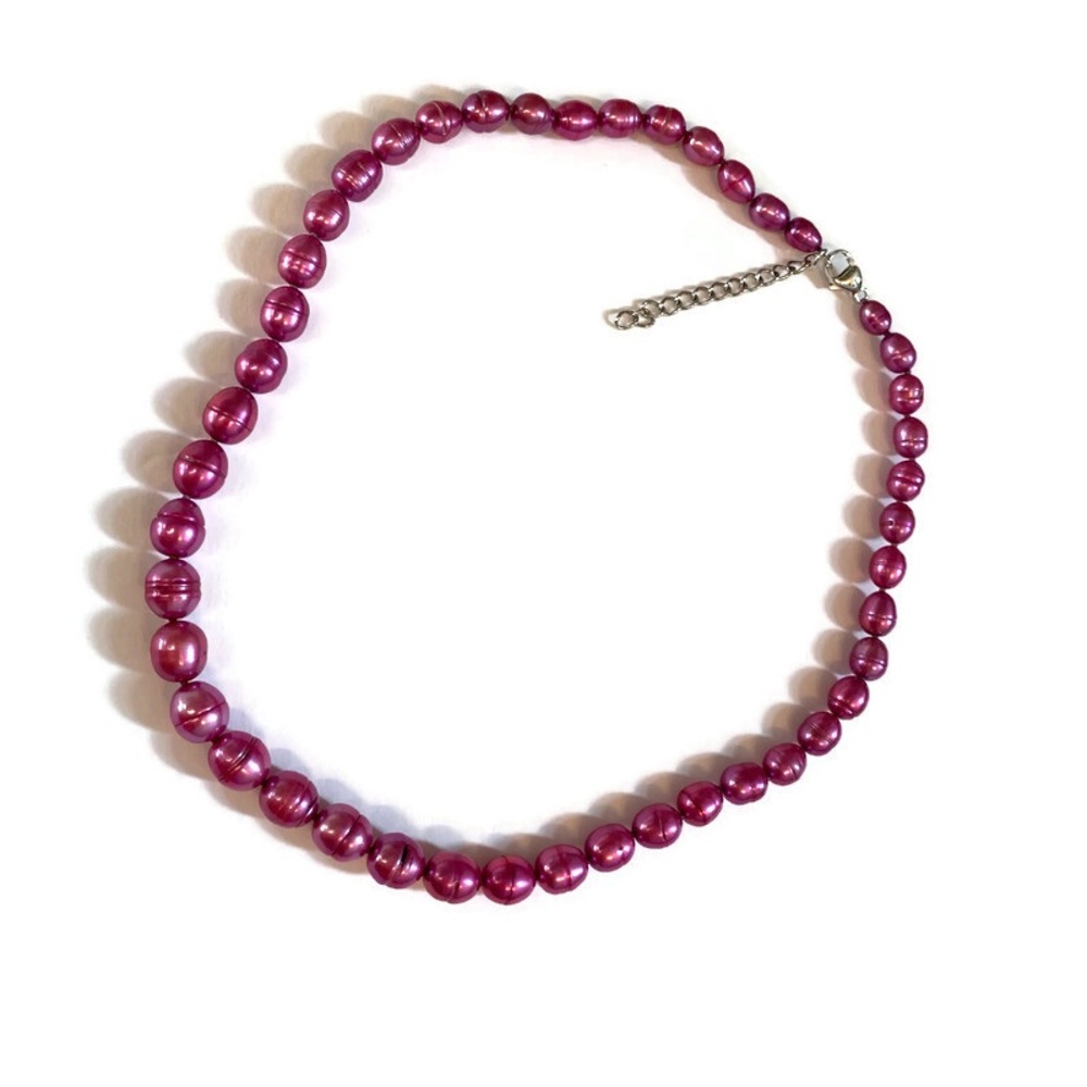 HONORA PEARLS NECKLACE DARK PINK FRESHWATER BAROQUE GRADUATED 18” SILVER CLASP